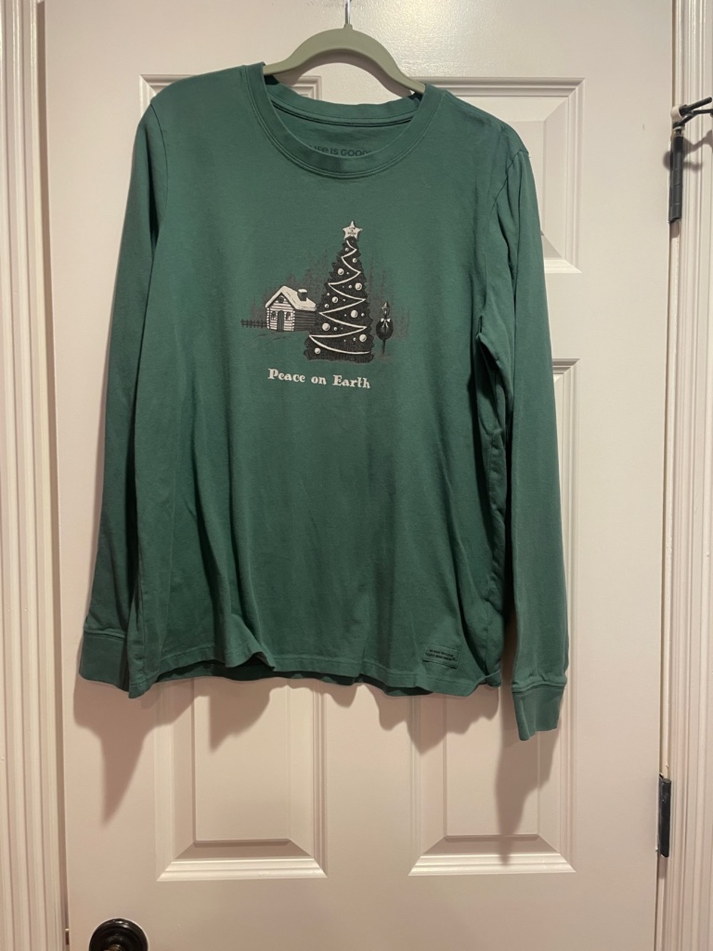 Life Is Good Green Long Sleeve Tee "Peace on Earth"